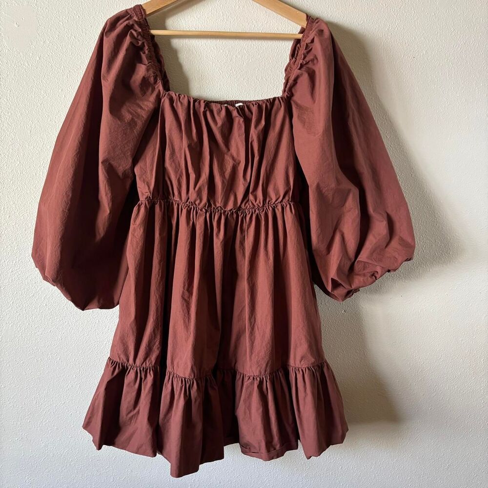 Mare Mare Anthropologie Maria Tunic Dress Brown Puff Sleeve Size Small
